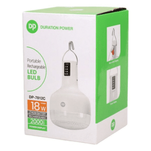لامپ شارژی 18 وات دی پی DP-7812، این لامپ با طراحی جمع و جور، وزن سبک و قابلیت حمل آسان، به راحتی قابل استفاده در محیط‌های مختلف است.